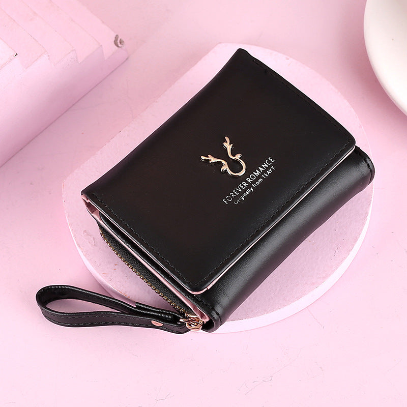 Women's Short Leather Mini Zipper Cartoon Ladies Wallet