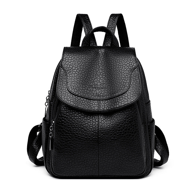 Women's Kangaroo Leather Litchi Pattern Lightweight Large Backpacks