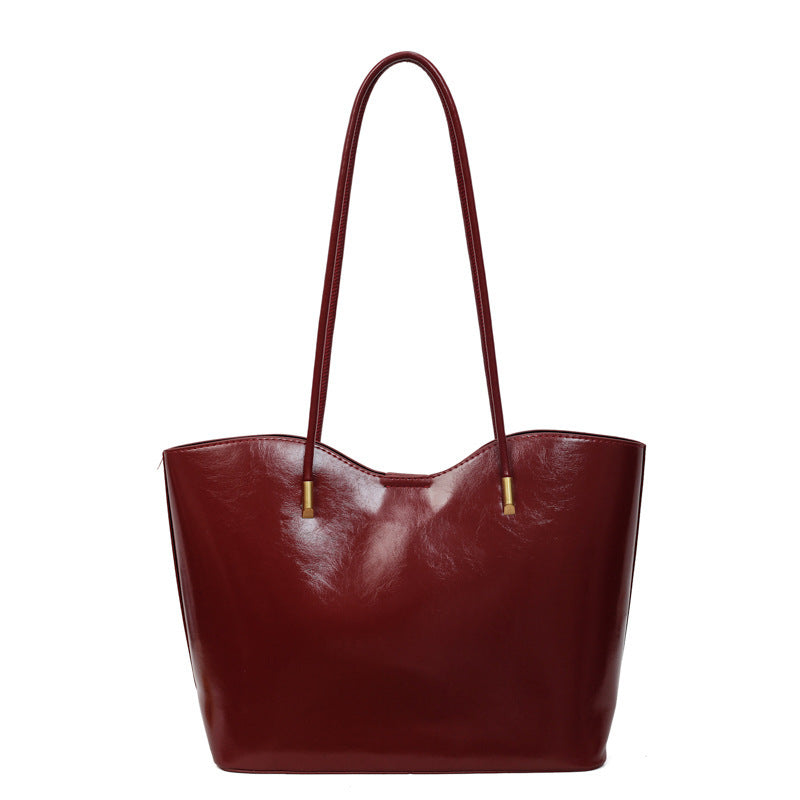 Women's Fashion Texture Solid Color Commute Minimalist Large Shoulder Bags