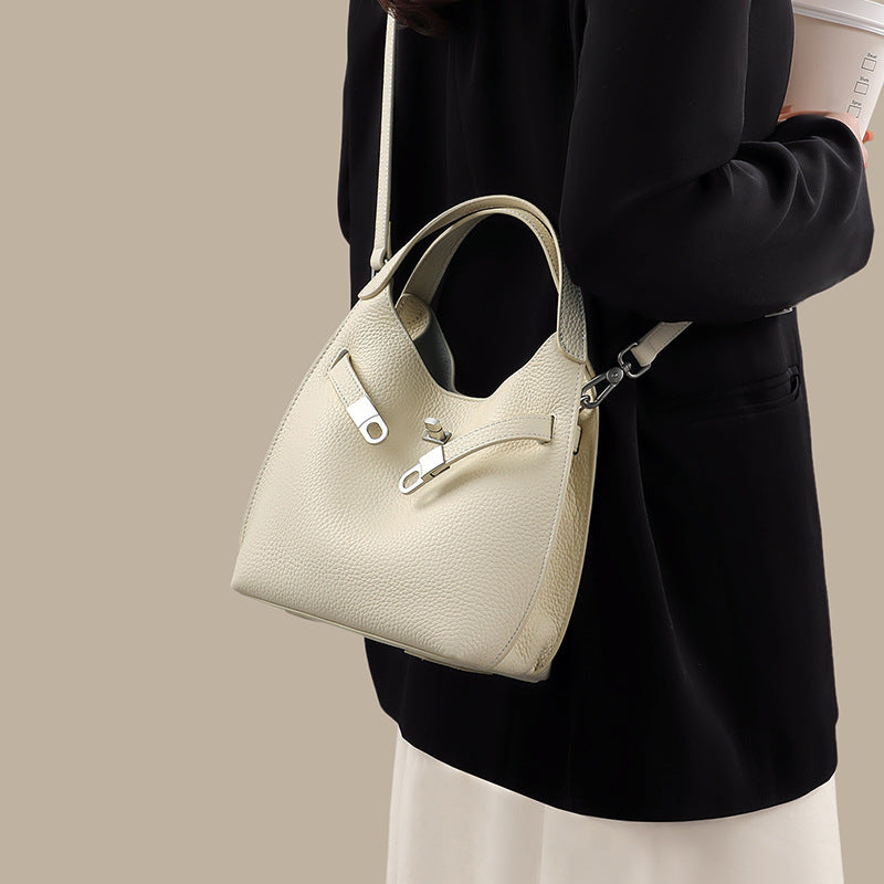 Women's Genuine Leather Portable Vegetable Basket High-grade Bags