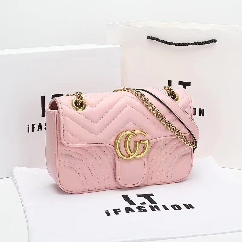 Women's Fashionable Heart Diamond Pattern Chain Shoulder Bags