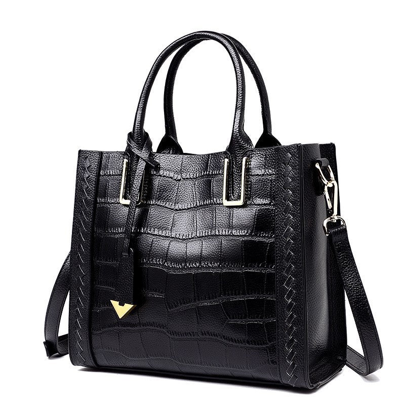 Women's First Layer Cowhide Crocodile Pattern Woven Women's Handbag