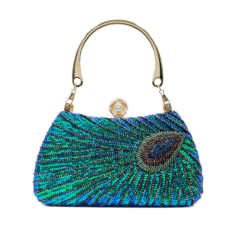 Handmade Hand-held Retro Dress Garment Peacock Feather Evening Bags