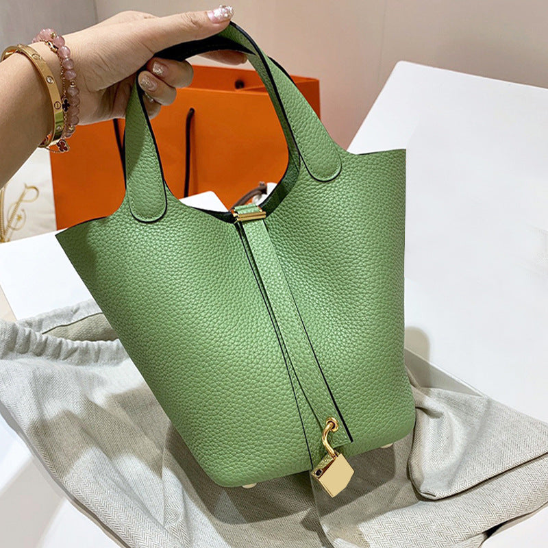 Women's Genuine Leather Vegetable Basket Bride Litchi Grain Bags