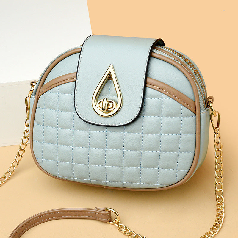 Women's Chain Round Versatile Plaid Textured Shoulder Bags