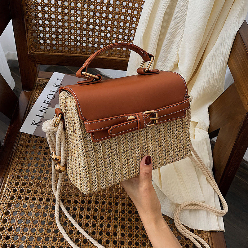 Women's Style Straw Woven Fashionable Box Western Beach Women's Shoulder Bag