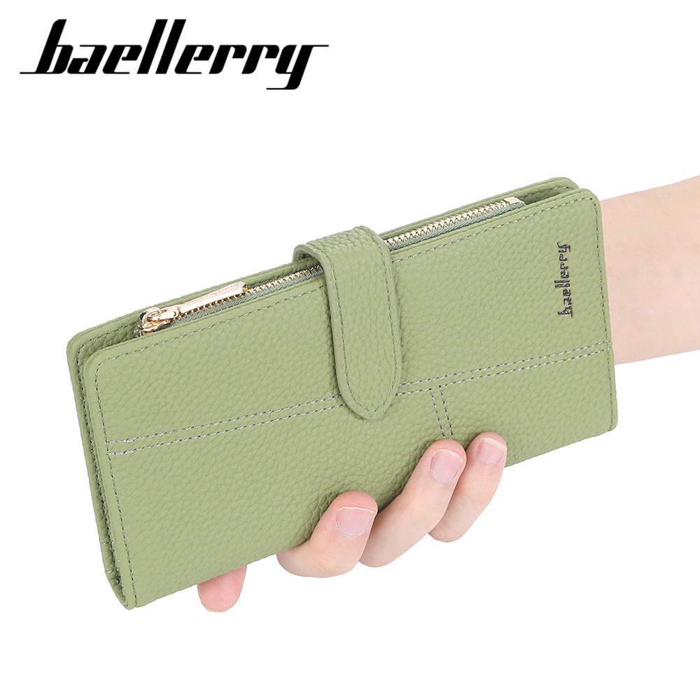 Women's Long Korean Style Multiple Slots Zipper Lychee Ladies Wallet