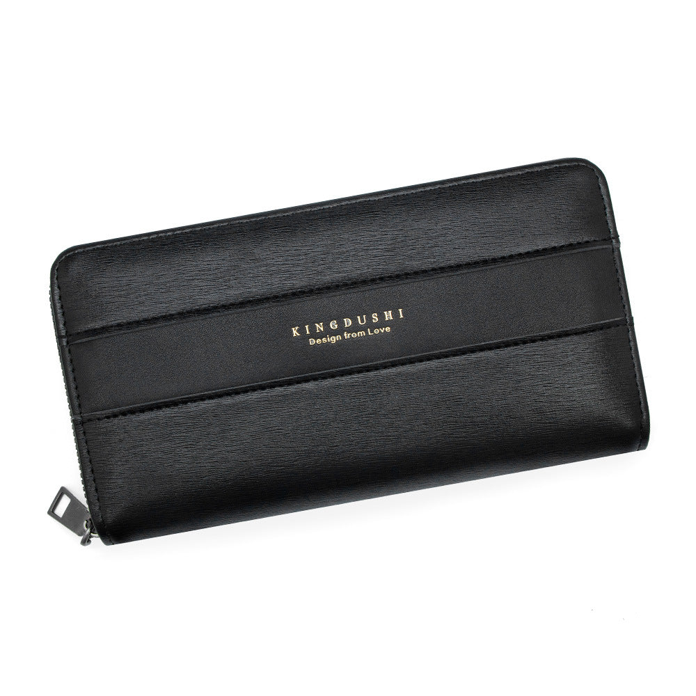 Men's Brushed Leather Pattern Long Clutch Large Capacity Change Wrist Strap Men's Wallet