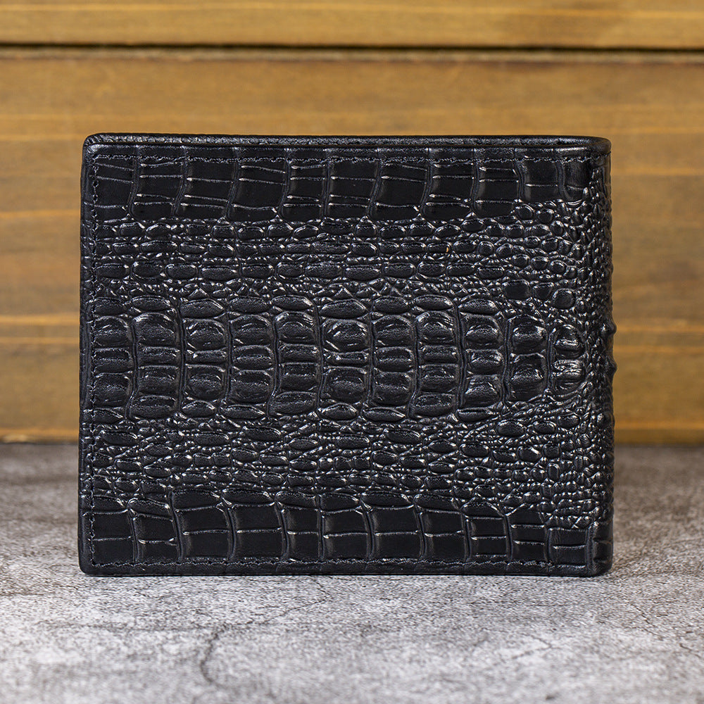 Embossed Leather For Man Horizontal Vertical Crocodile Head Textured Men's Wallet