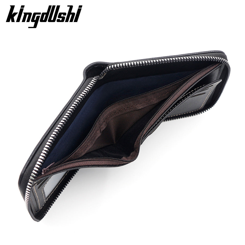 Men's Oil Wax Leather Stitching Short Multiple Slots Scarf Hinge Men's Wallet