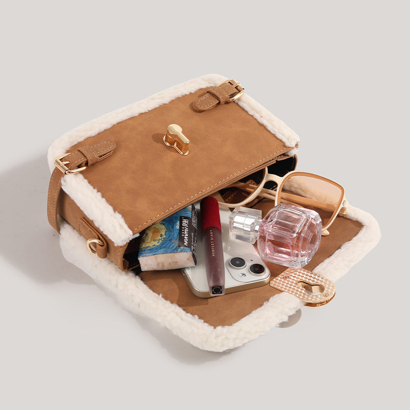Women's Wool Plush High Sense Matte Stitching Women's Shoulder Bag