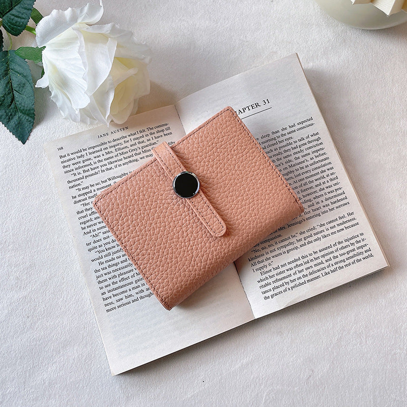 Women's Green Simple Short Thin Solid Color Cowhide Ladies Wallets