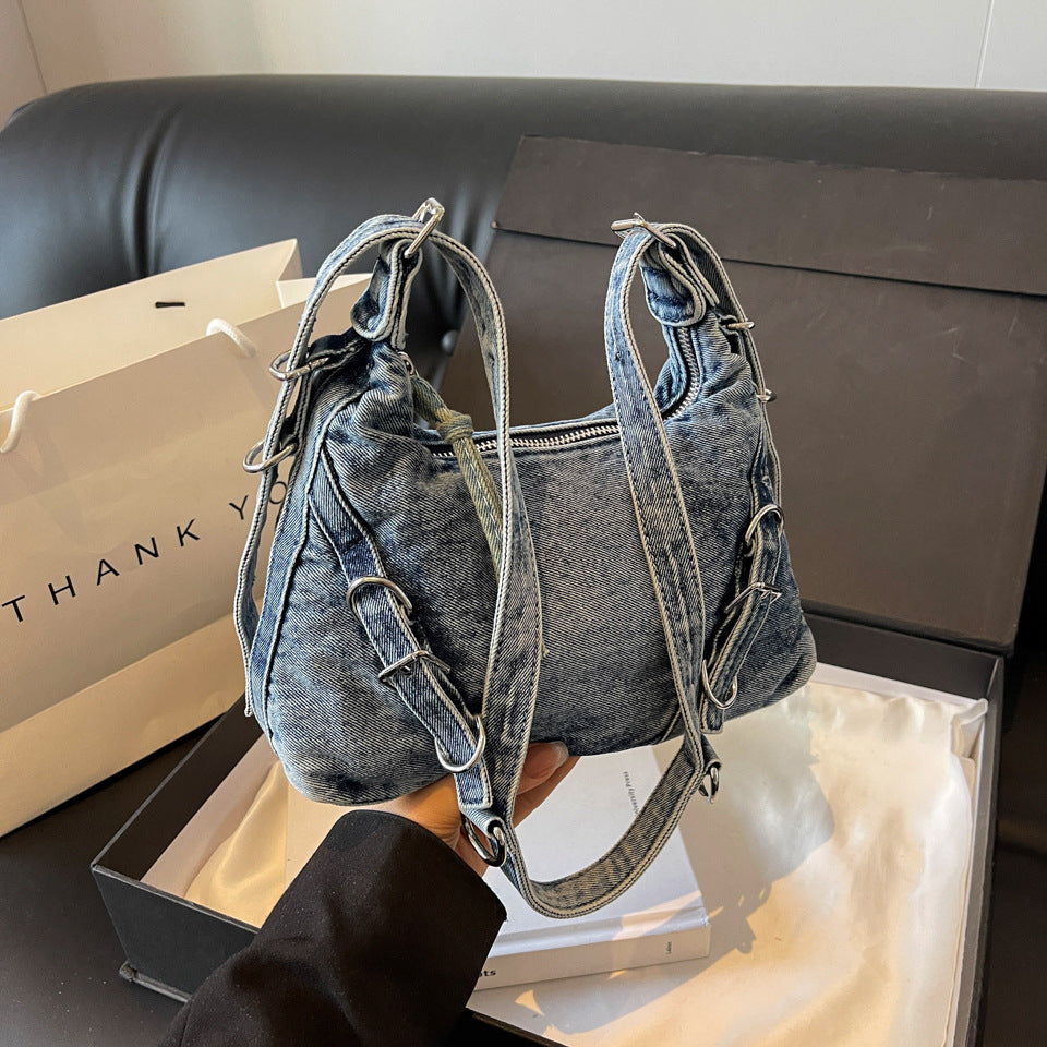 Korean Style Large Capacity Denim Underarm Crossbody Bags