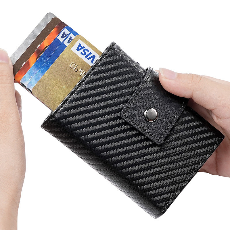 Men's Crazy Horse Leather Automatic Carbon Fiber Card Holder