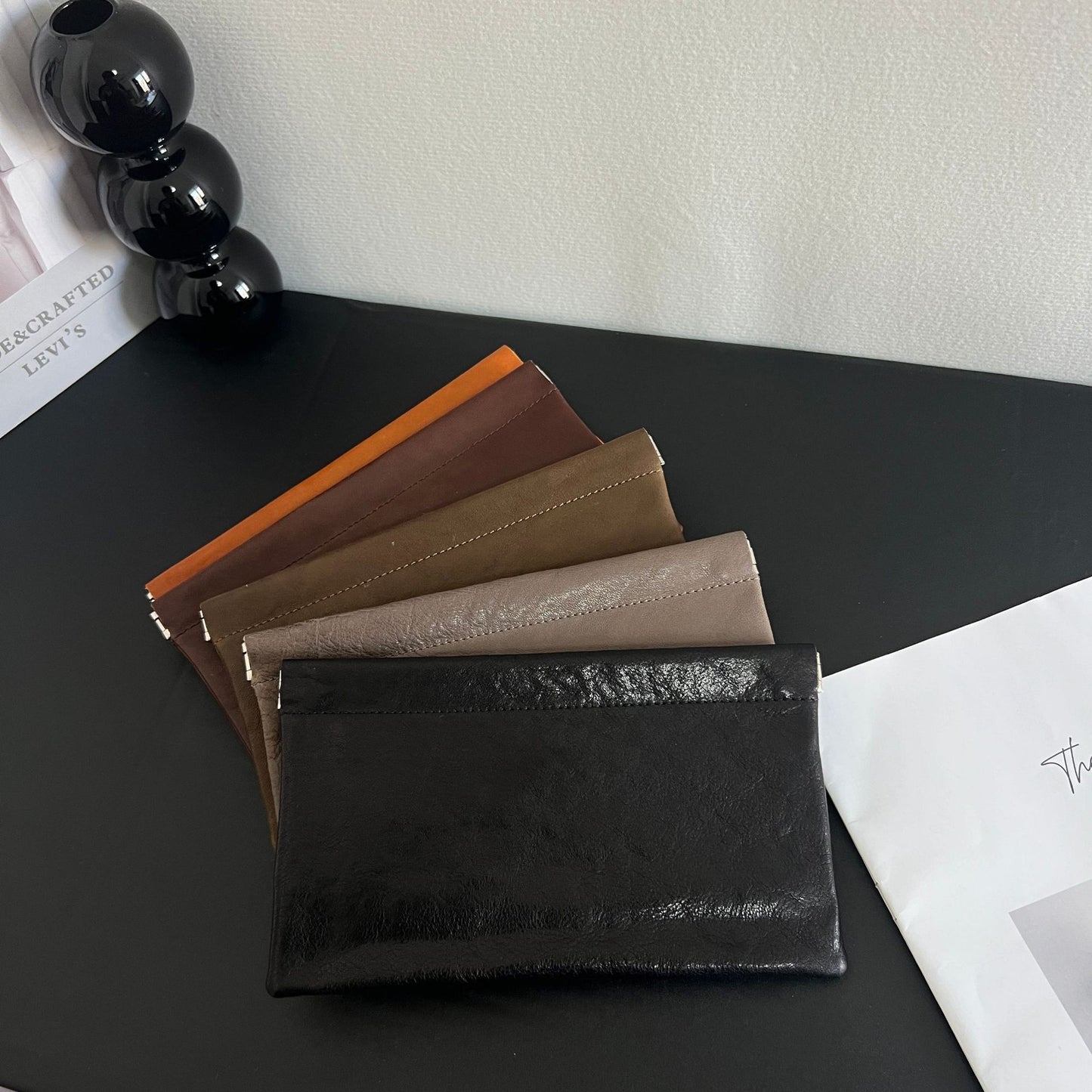 Simple Clutch Top Layer Cowhide Genuine Leather Earphone Ladies Wallets