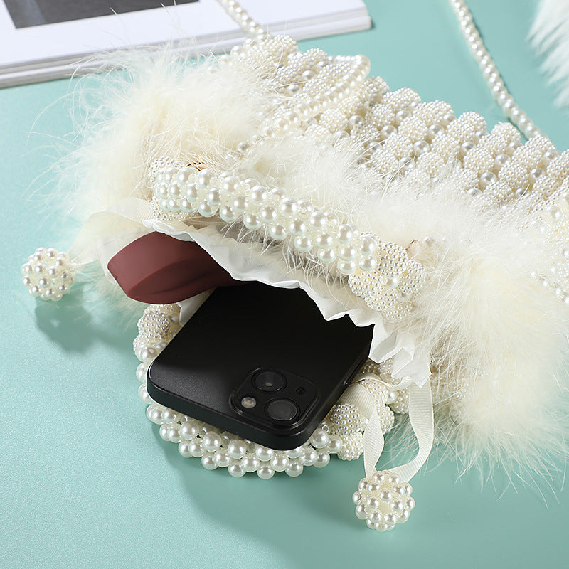 Women's Fan Pearl Dinner Sophisticated Type Banquet Evening Bags