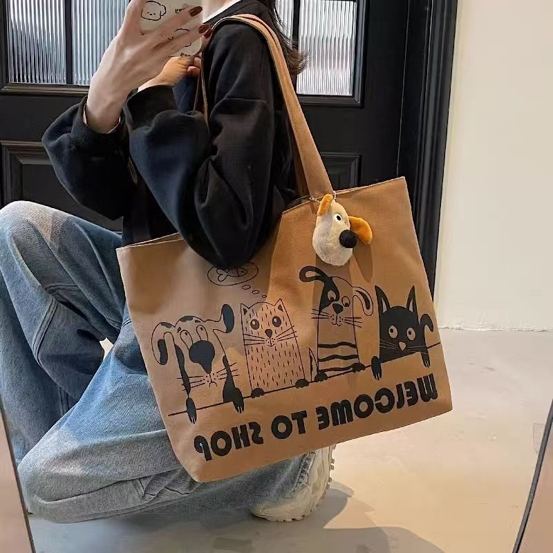 Women's Large Capacity Cartoon Canvas Class Portable Bags