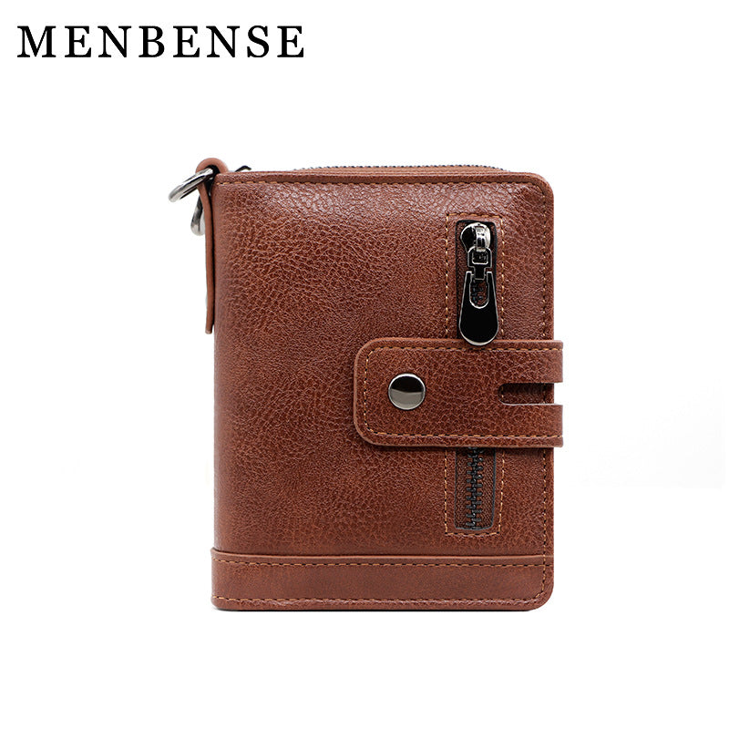 Men's Vintage Short Zipper Hasp 2 Fold Card Holder