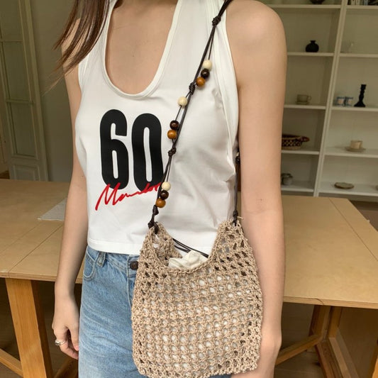 Women's Woven Retro Wooden Bead Tassel With Bags