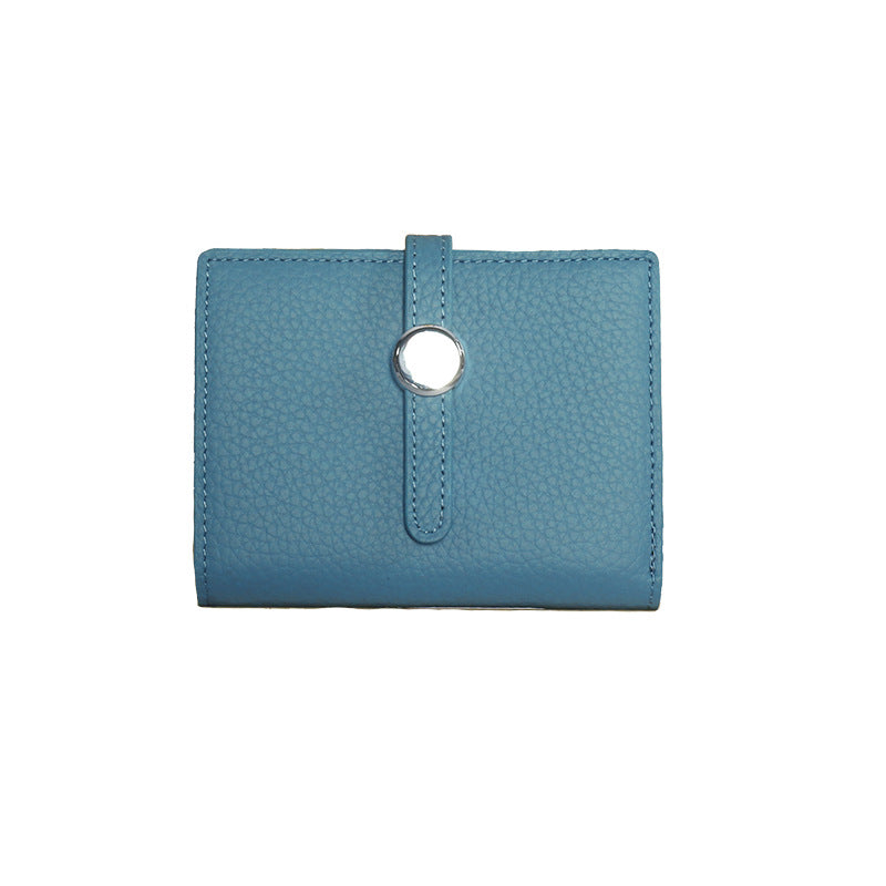 Women's Green Simple Short Thin Solid Color Cowhide Ladies Wallets
