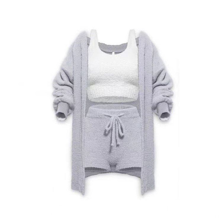 Knitted Plush Long Sleeve Set Three-piece Suits
