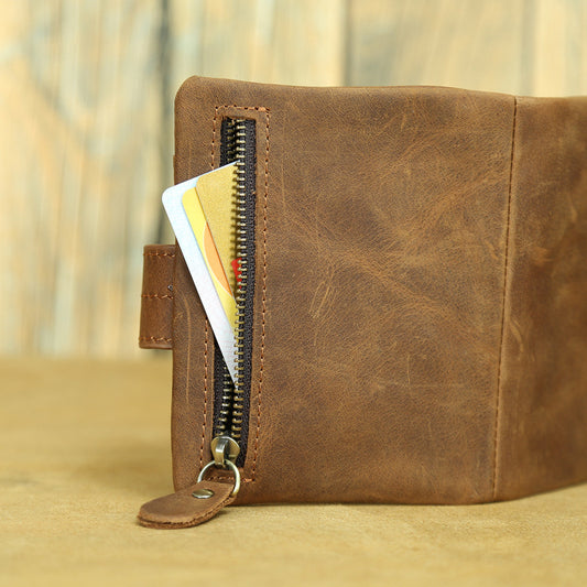 Women's & Men's & Vintage Crazy Horse Leather First Layer Cowhide Short Men's Wallets