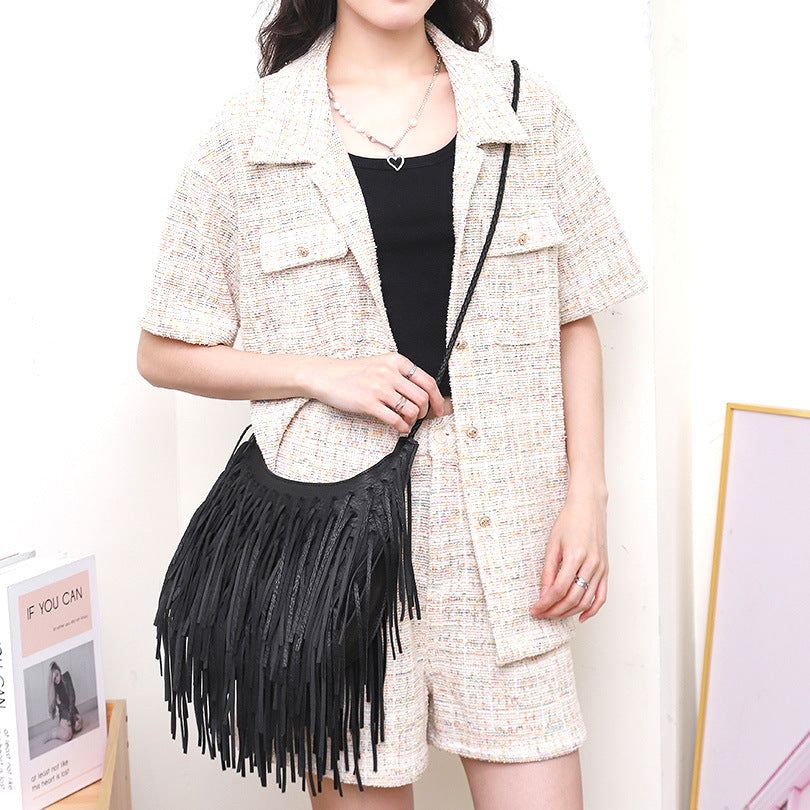 Fashion Tassel Lady's Individual Soft Leather Women's Shoulder Bag