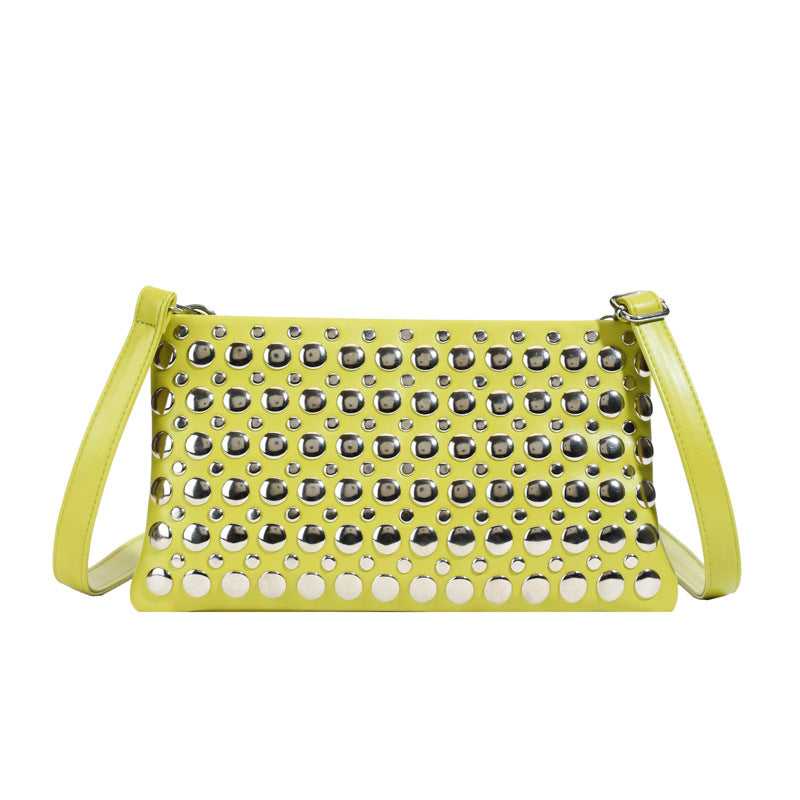 Women's Rivet Shiny Textured Wide Strap Small Square Bags