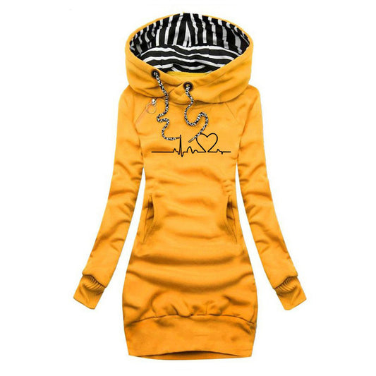 Women's Printed Mid-length Fashion Fashionmonger Slimming Hooded Sweaters