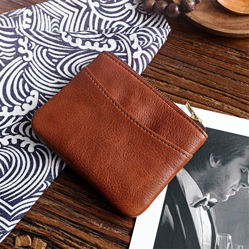 Men's Leather Zipper Driving License Vegetable Tanned Men's Wallets