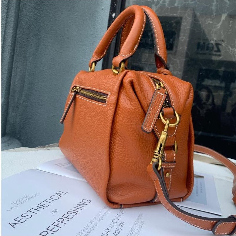Women's Leather Boston Pillow Trendy Head Layer Cowhide Large Handbags
