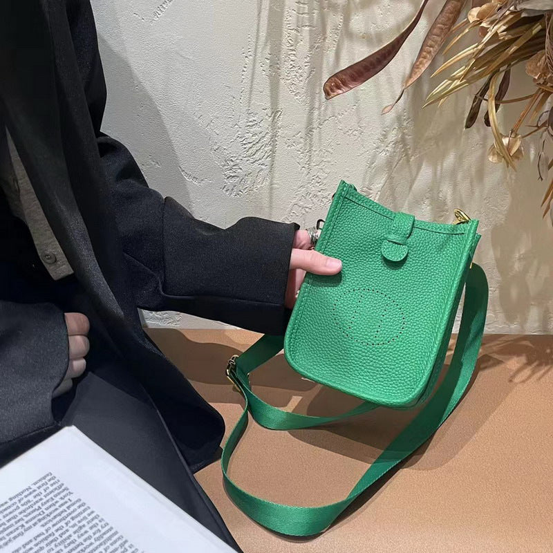 Layer Cowhide Lychee Pattern Unisex Leather Phone Bags