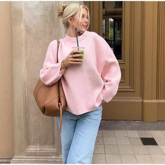 Winter Pink Sweet Crew Neck Pullover Sweaters