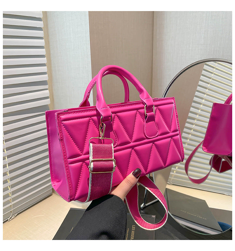 Women's Western Style Large Capacity Triangle Texture Indentation Solid Color Retro Shoulder Bags