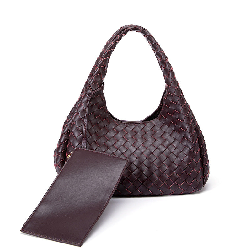 Women's Trendy Sheepskin Handmade Double-sided Woven Hand-held Women's Handbag