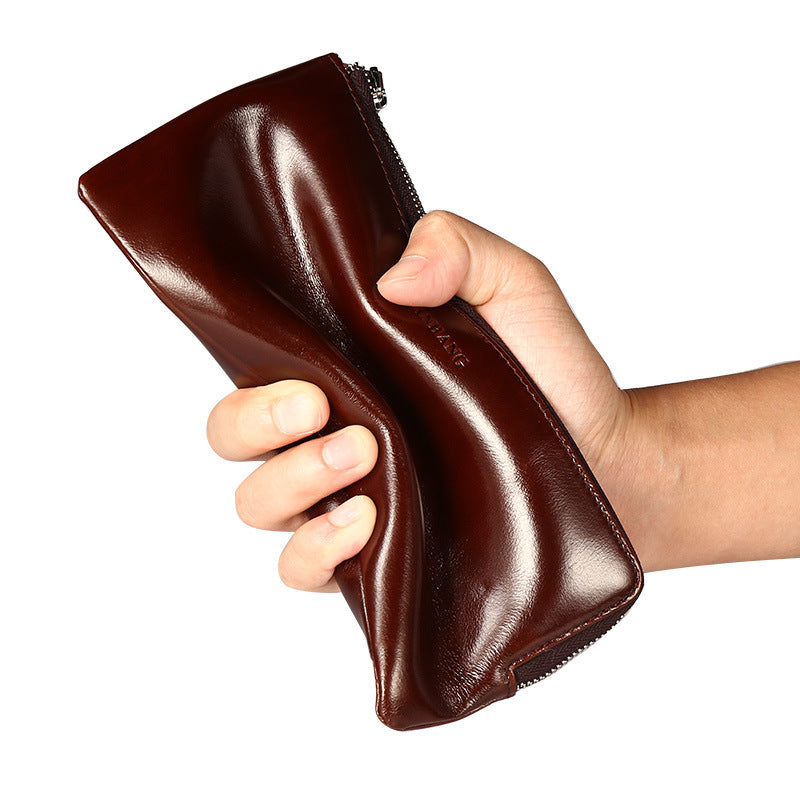 Men's Wax Leather First Layer Cowhide Zipper Men's Wallets