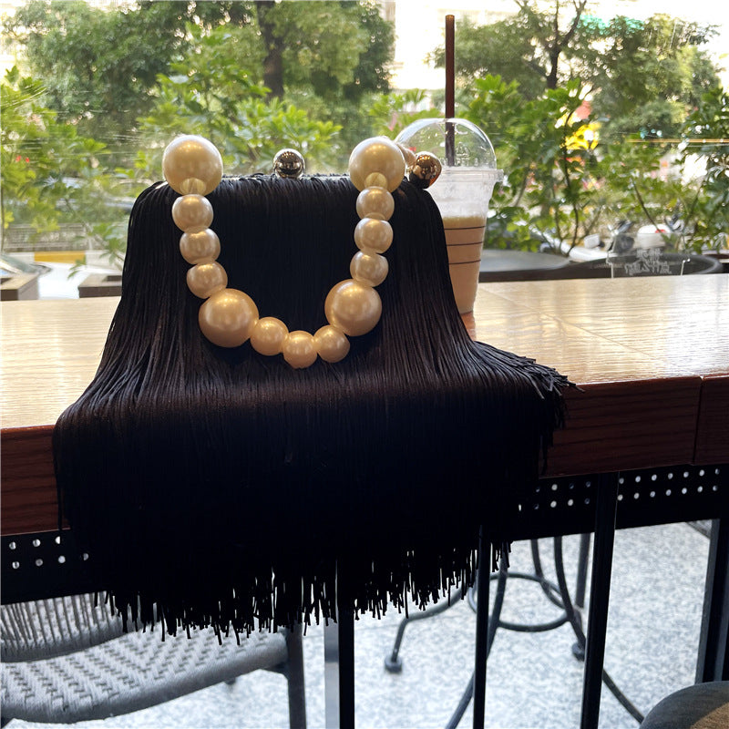 Women's Fashion Tassel Underarm Pearl Chain Dinner Bags