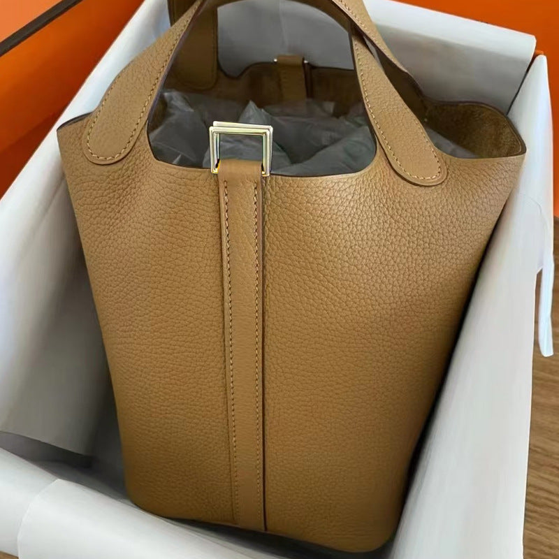 Women's Genuine Leather Vegetable Basket Bride Litchi Grain Bags