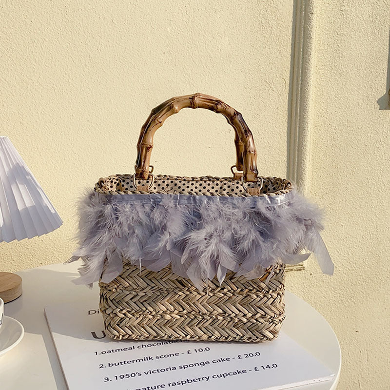 Designer Model Feather Straw Aquatic Plants Handbags