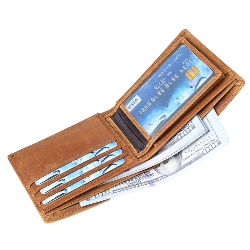 Men's Brown Crazy Horse Leather Multiple Slots Loose-leaf Men's Wallets