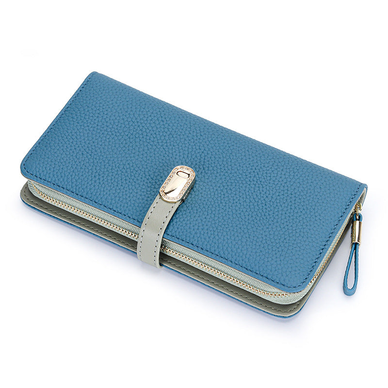 First Layer Cowhide Long Large Pattern Zipper Ladies Wallet
