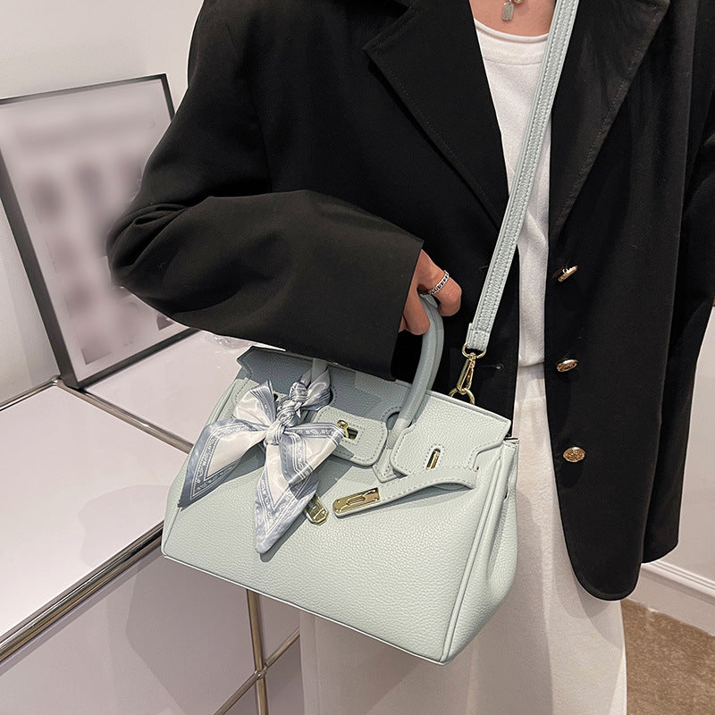 Women's Fashionable Lychee Pattern Large Capacity Kelly Shoulder Bags