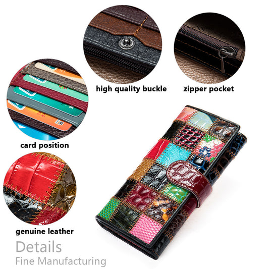 Women's Real Leather Stitching Personalized Minority Long Ladies Wallets