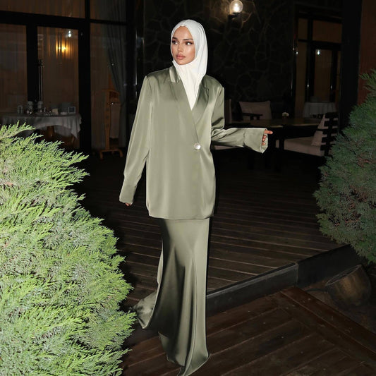 Women's Solid Color Ala Satin Long Two-piece Suits