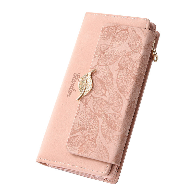 Vintage Frosted Leaf Long Clutch Large Ladies Wallet