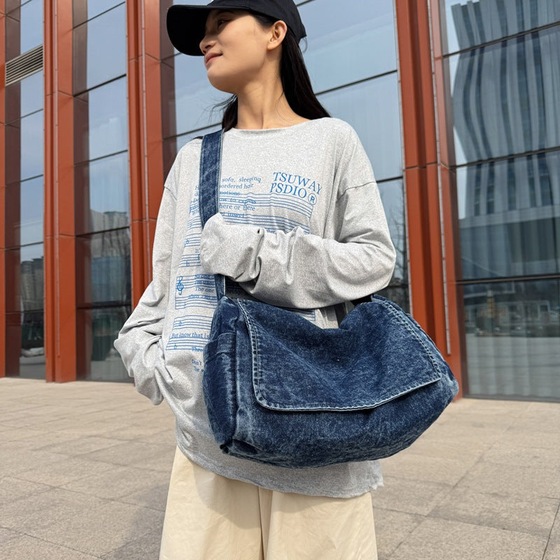 Style Washed Denim Female Idle Large Bags