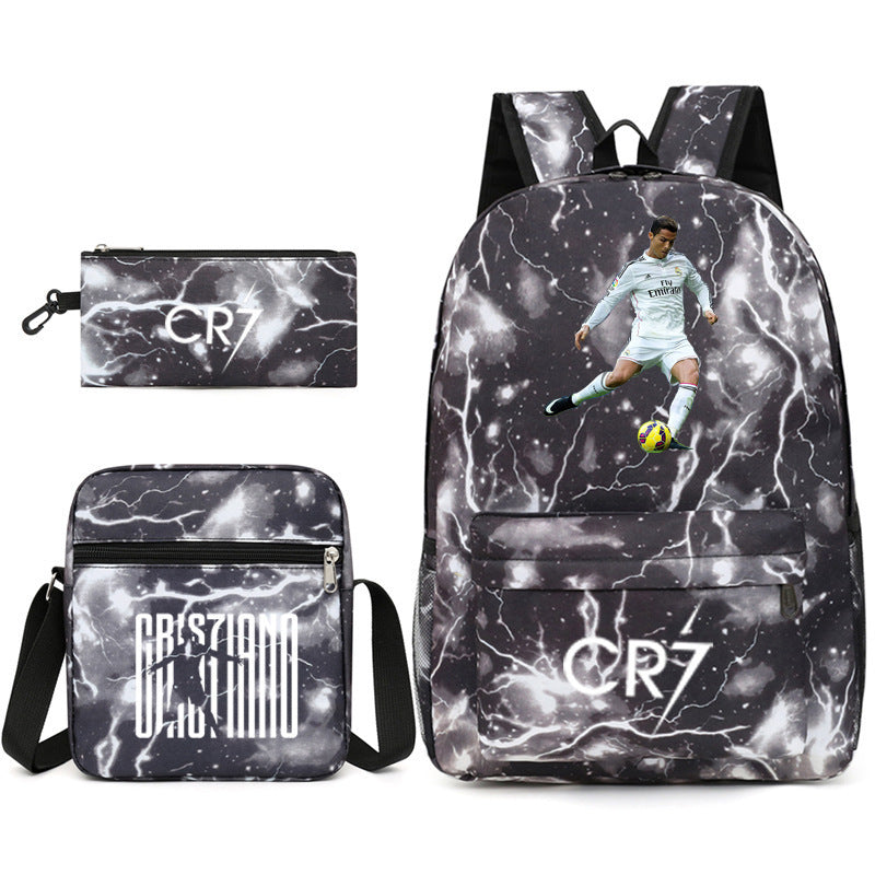 Football Luo Peripheral Printed Three-piece Set Backpacks