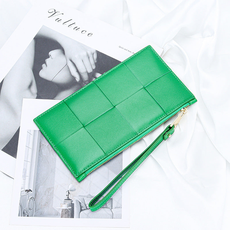 Women's Genuine Leather Hand-held Fashion Woven Long Bags
