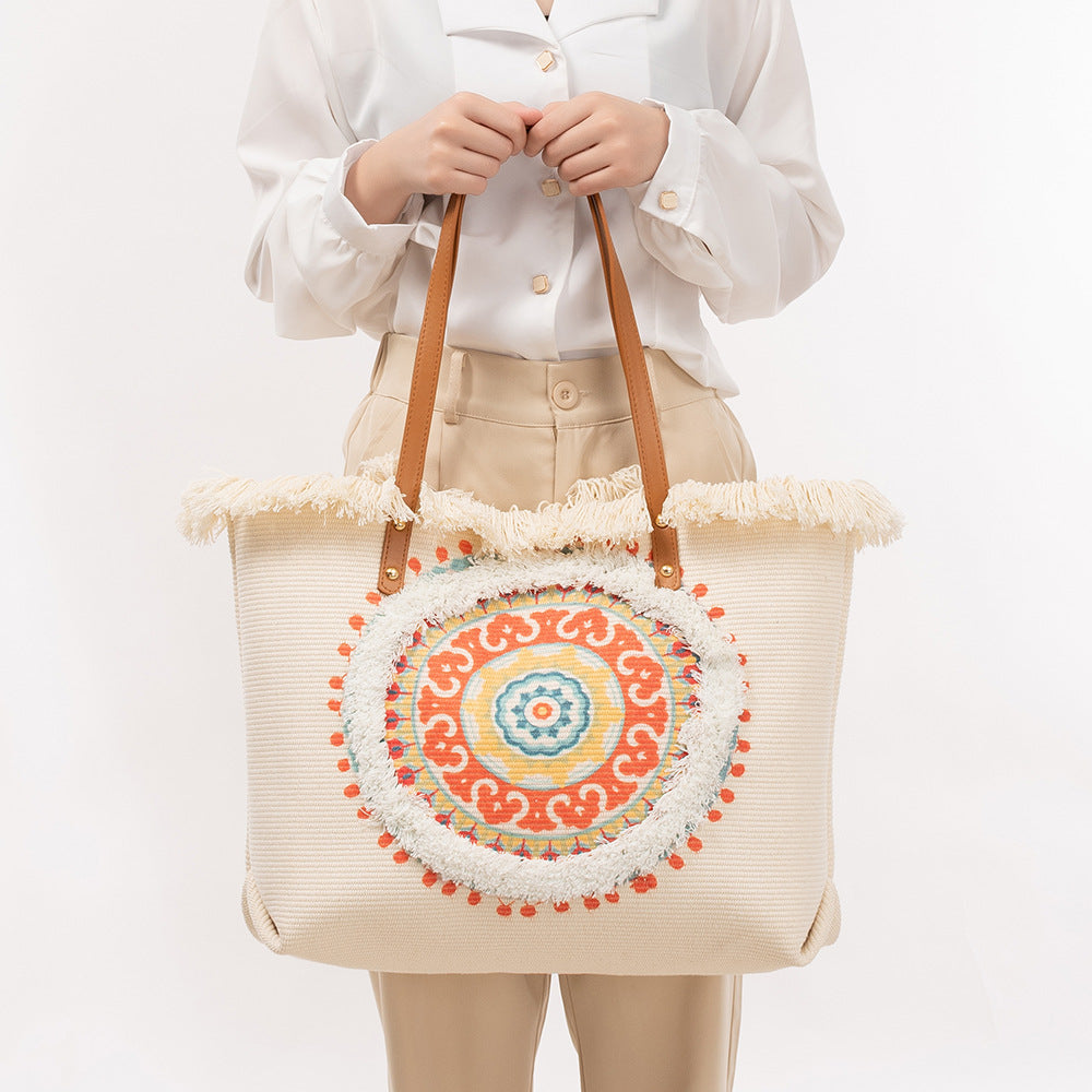 Women's Ethnic Style Tassel Canvas Large Capacity Seaside Women's Handbag