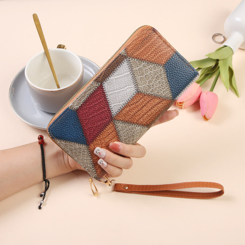 Women's Korean Contrast Color Mid-length Retro Fashion Purses
